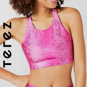 NWT TEREZ Balayage Foil Print Metallic Shimmer Racerback Bra Top size M